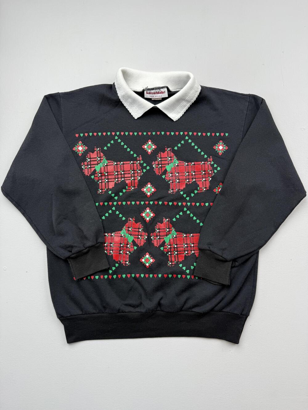 Vintage Karen Blake Sweater Womens Small Black Scottie Dog Ugly Christmas